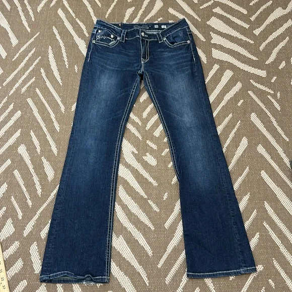 Miss Me Distressed Signature Boot Jean JM1232B Size 31 Inseam 34 Color MK 323 - Picture 3 of 17